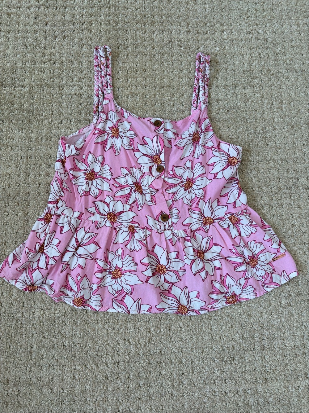 Girls Pink Floral Button-Front Tank Top